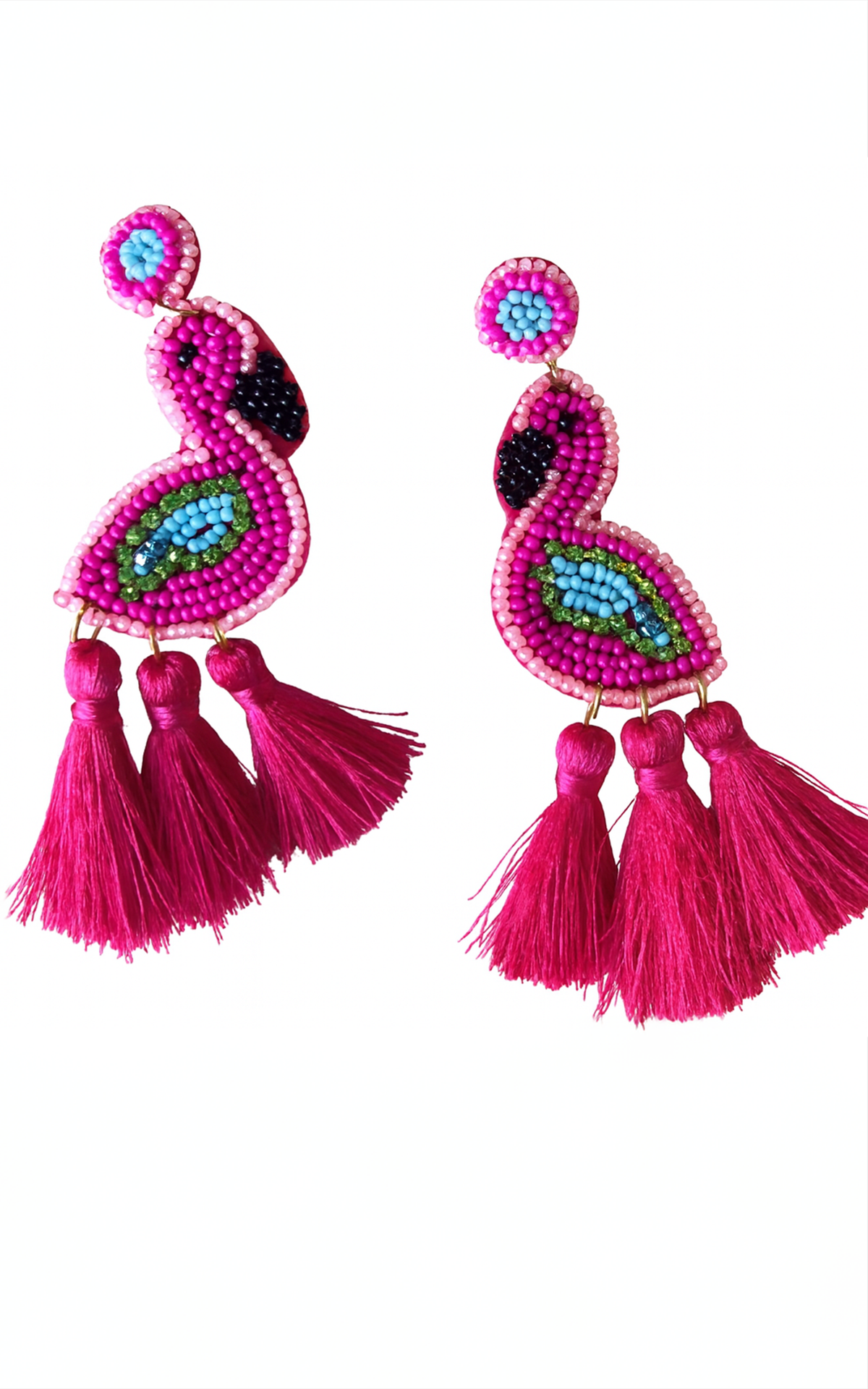 Earring: Beaded Flamingo Earrings w/ Tassels
