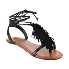 Rayna: Fringe Strap Sandal in Black - Chynna Dolls Swimwear