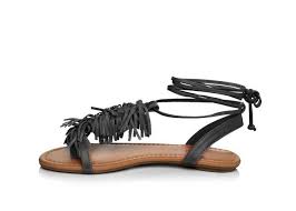 Rayna: Fringe Strap Sandal in Black - Chynna Dolls Swimwear