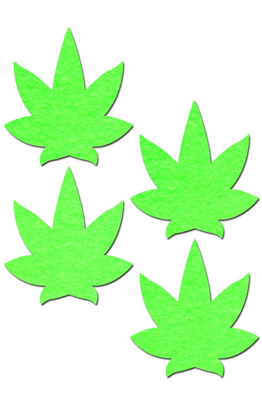 Petite Pasties: Two-Pair of Small Glowing Pot Leaf  Pasties - Chynna Dolls Swimwear