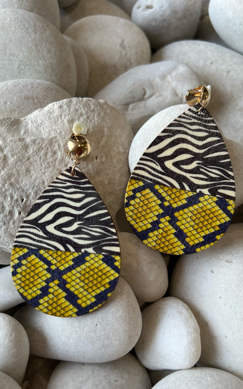 Earring: Multi-Animal Print Teardrop Clip-On Earrings