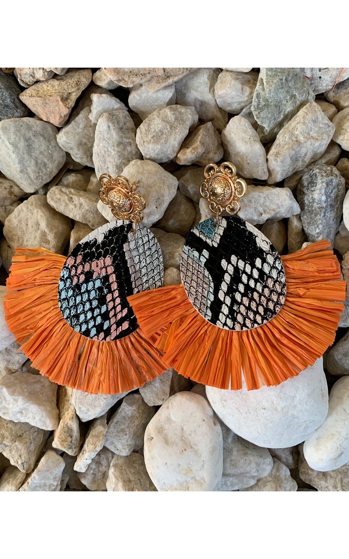 Earring: Oval Tassel Snakeskin - Chynna Dolls Swimwear