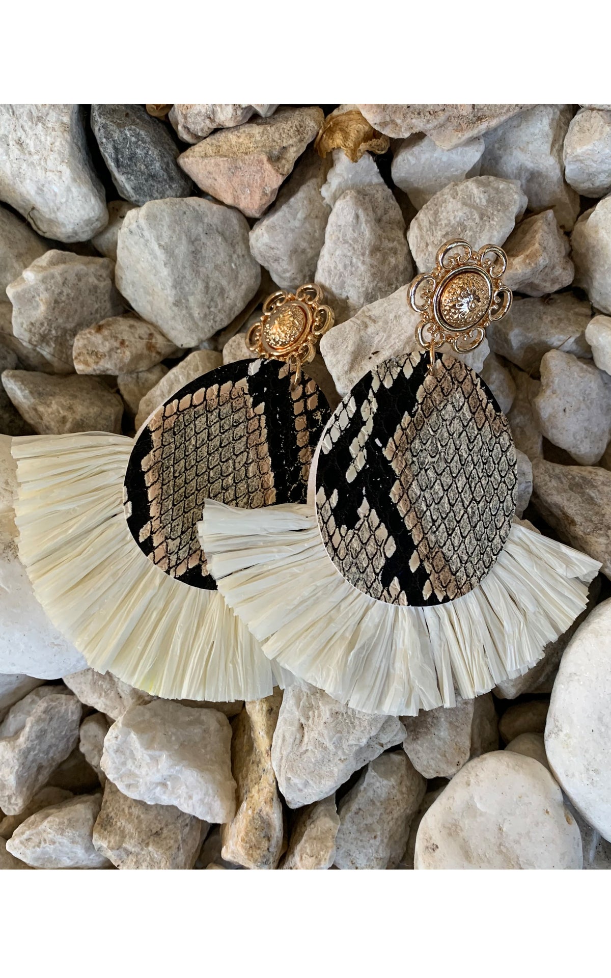 Earring: Oval Tassel Snakeskin - Chynna Dolls Swimwear