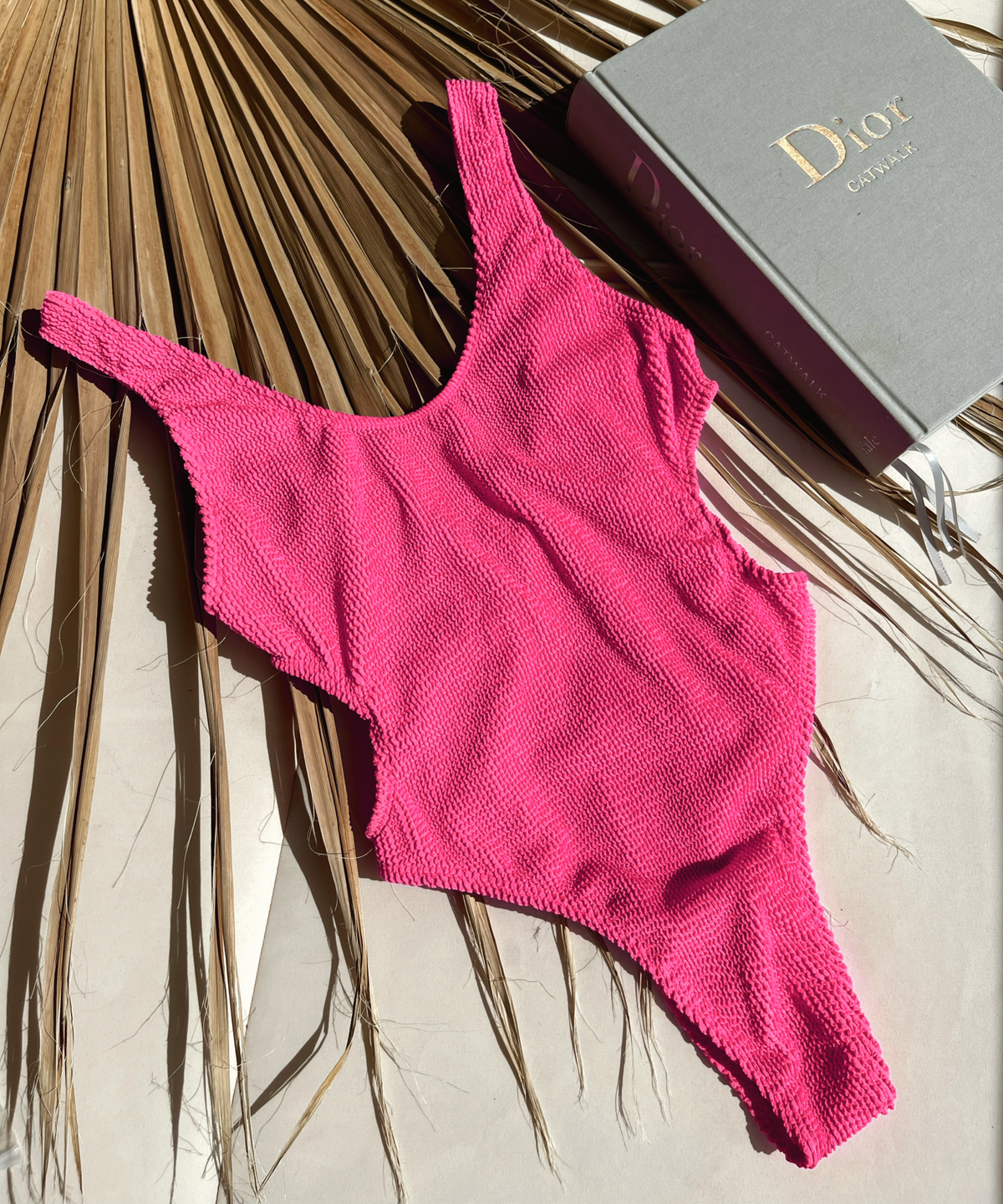 Costa Rica: Cutout Monokini in Neon Pink Crinkle