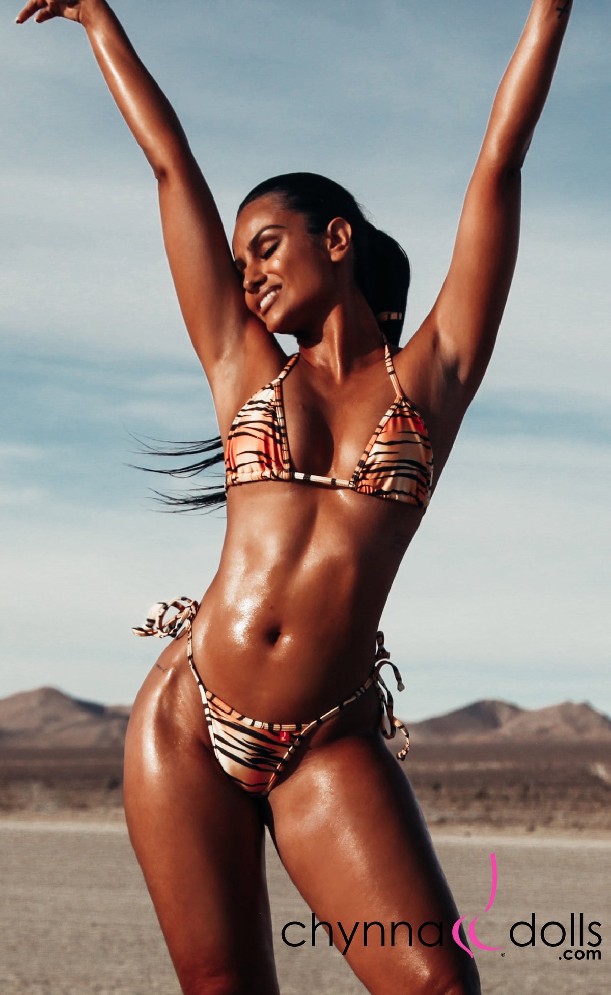Rio: T-Back Thong Swimsuit in Tiger - Chynna Dolls Swimwear