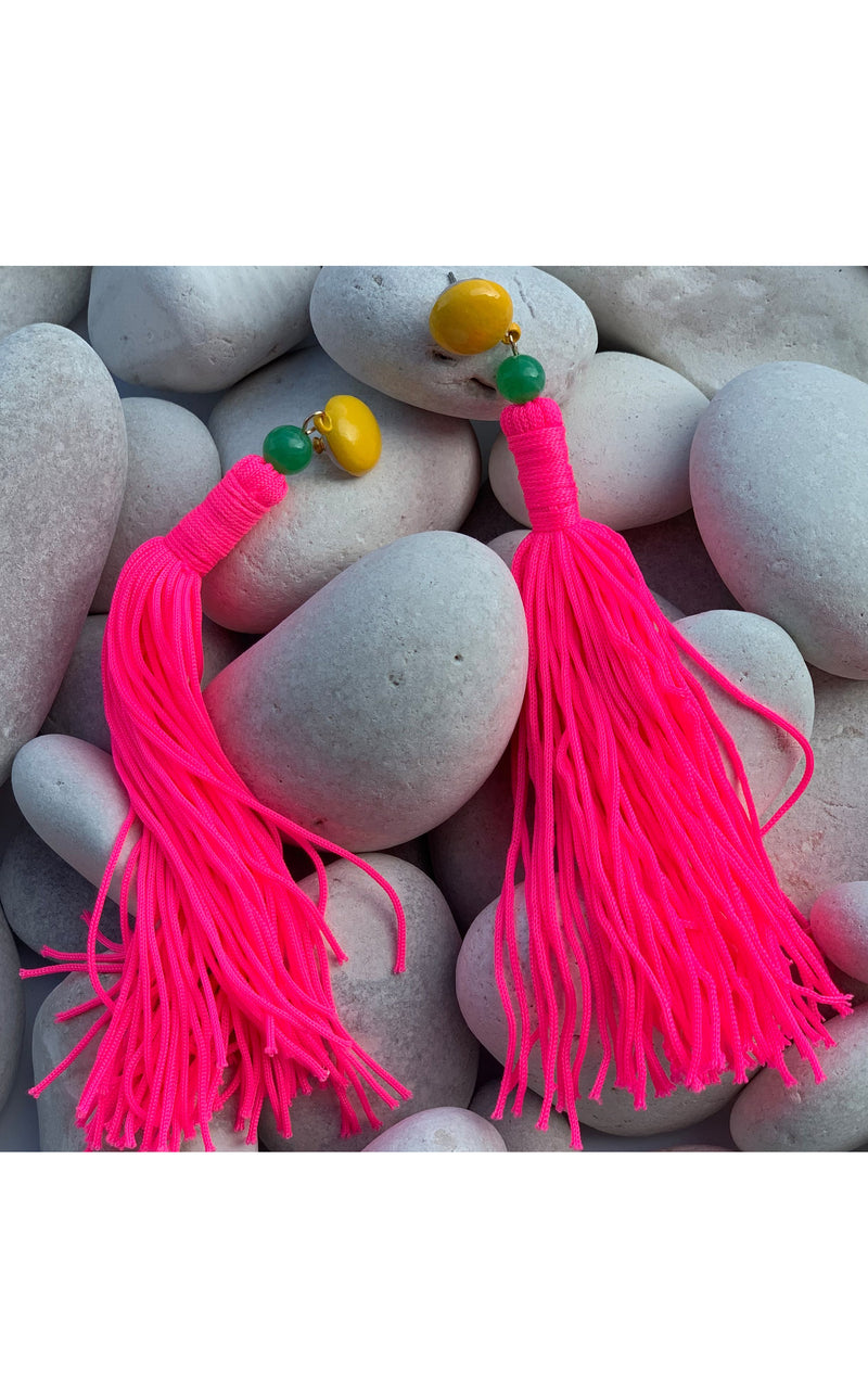 Earring: Long Tassel Earrings in Red, Royal Blue and Neon Pink - Chynna Dolls Swimwear