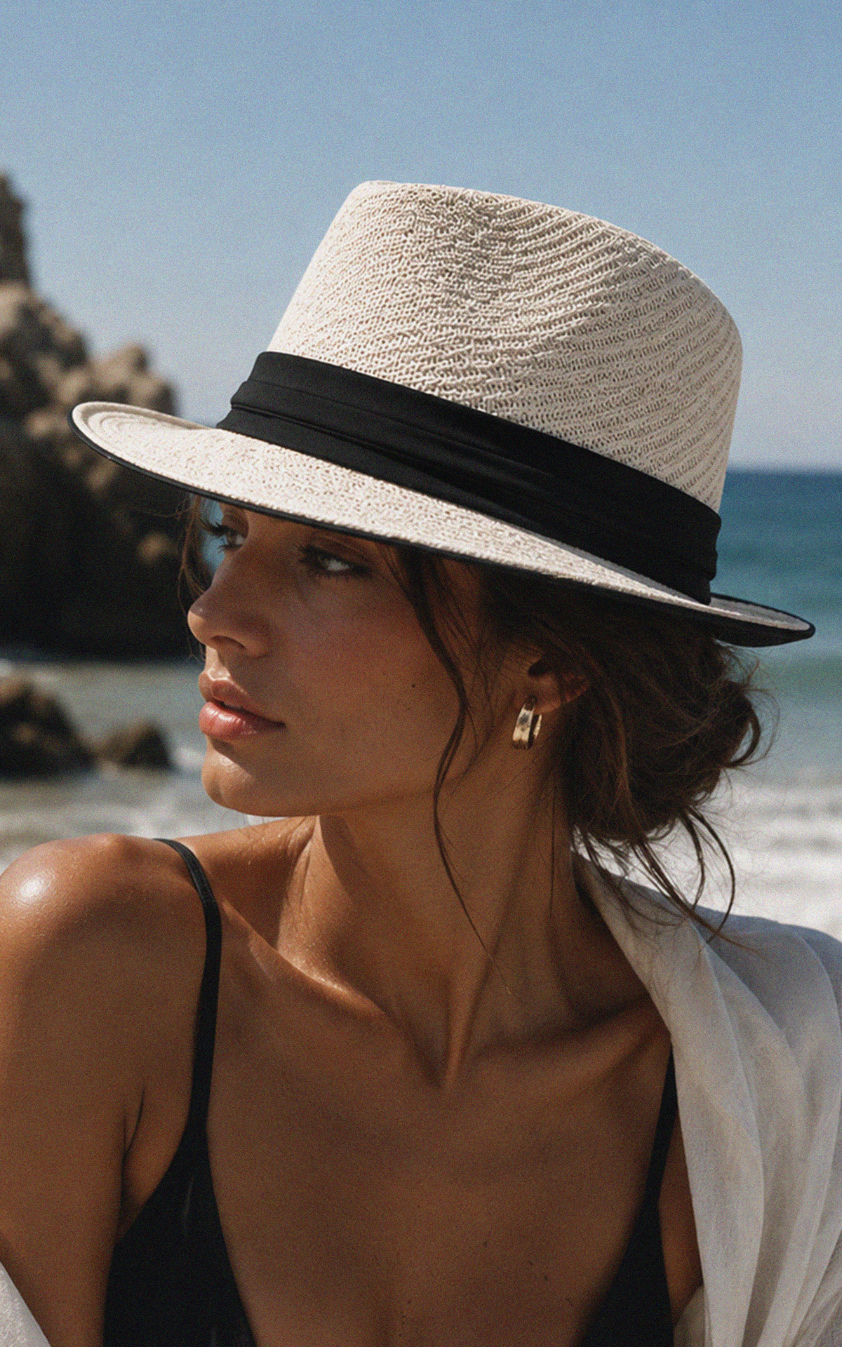 Fedora Hat: White with Black Band