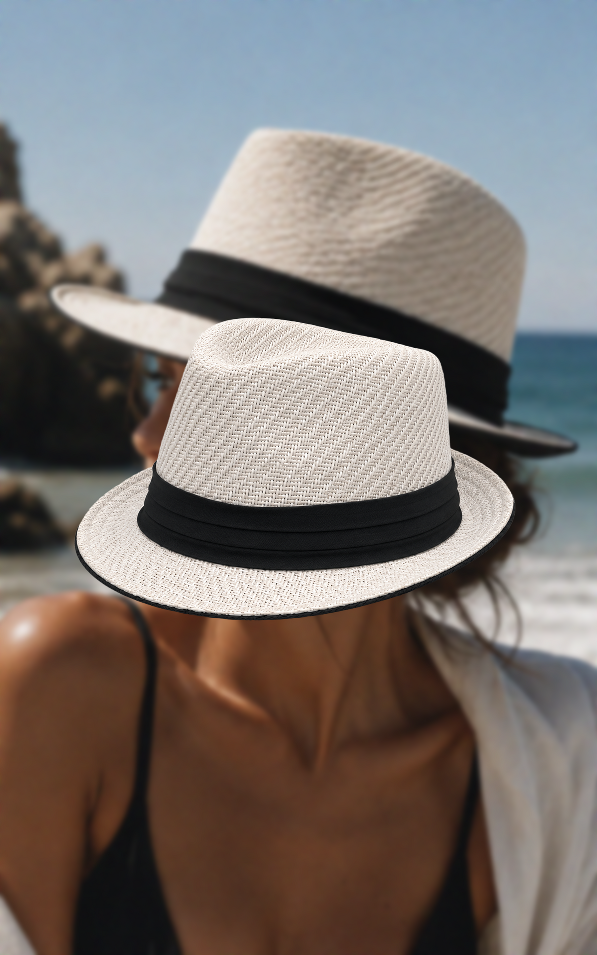 Fedora Hat: White with Black Band