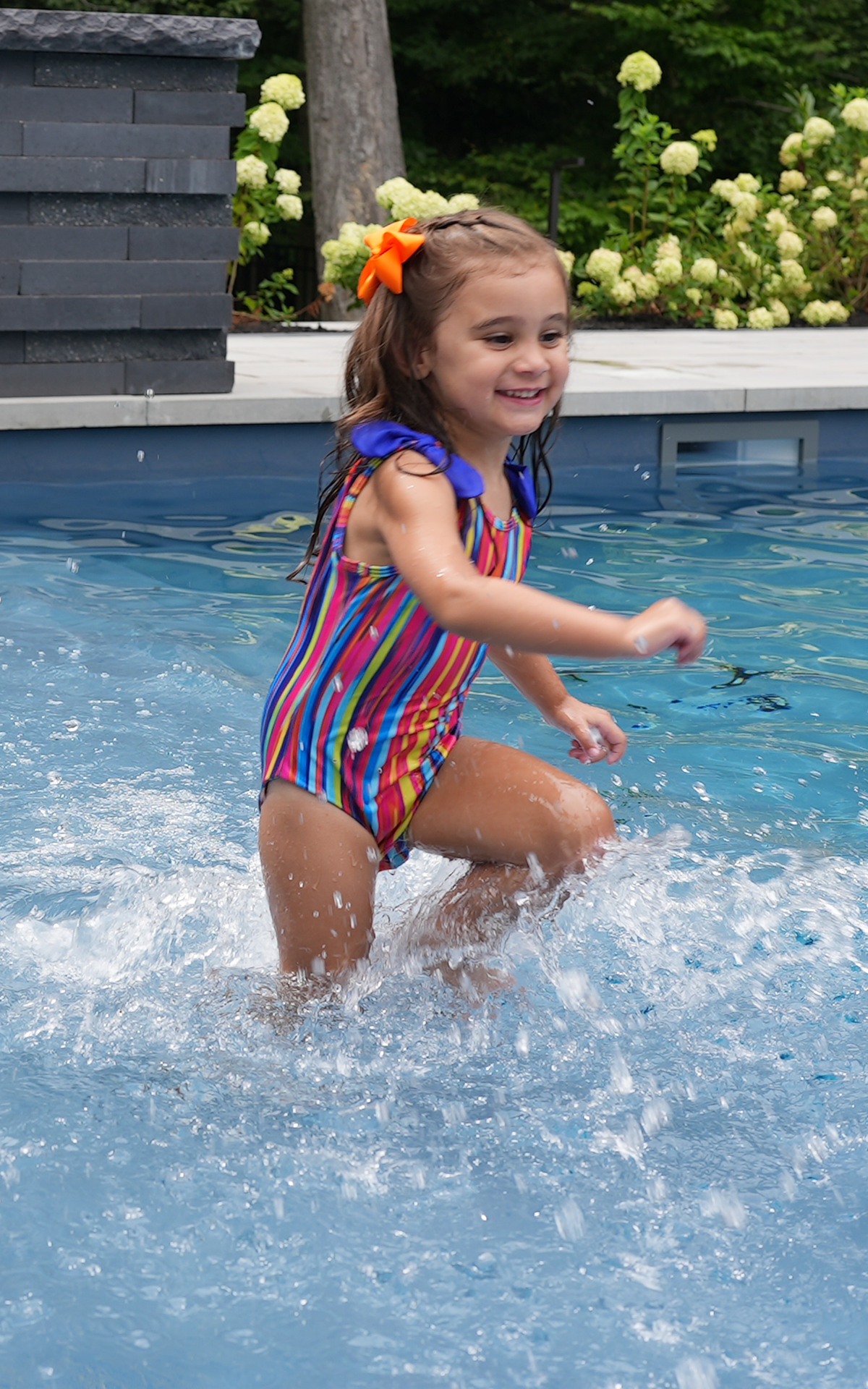 Minnie: Girl's Swimsuit in Stripes with Royal Bows
