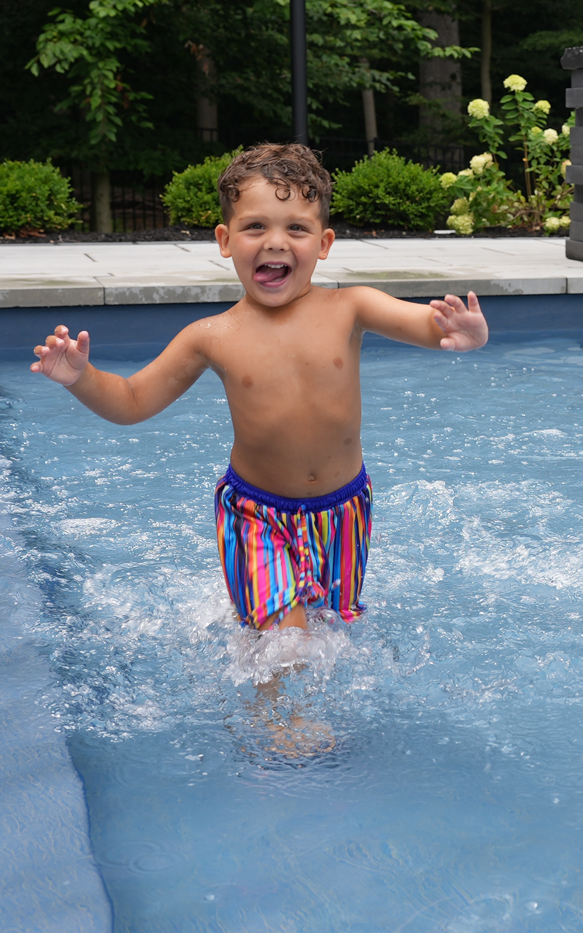 Renz: Boy's Swim Trunks in Royal x Stripes