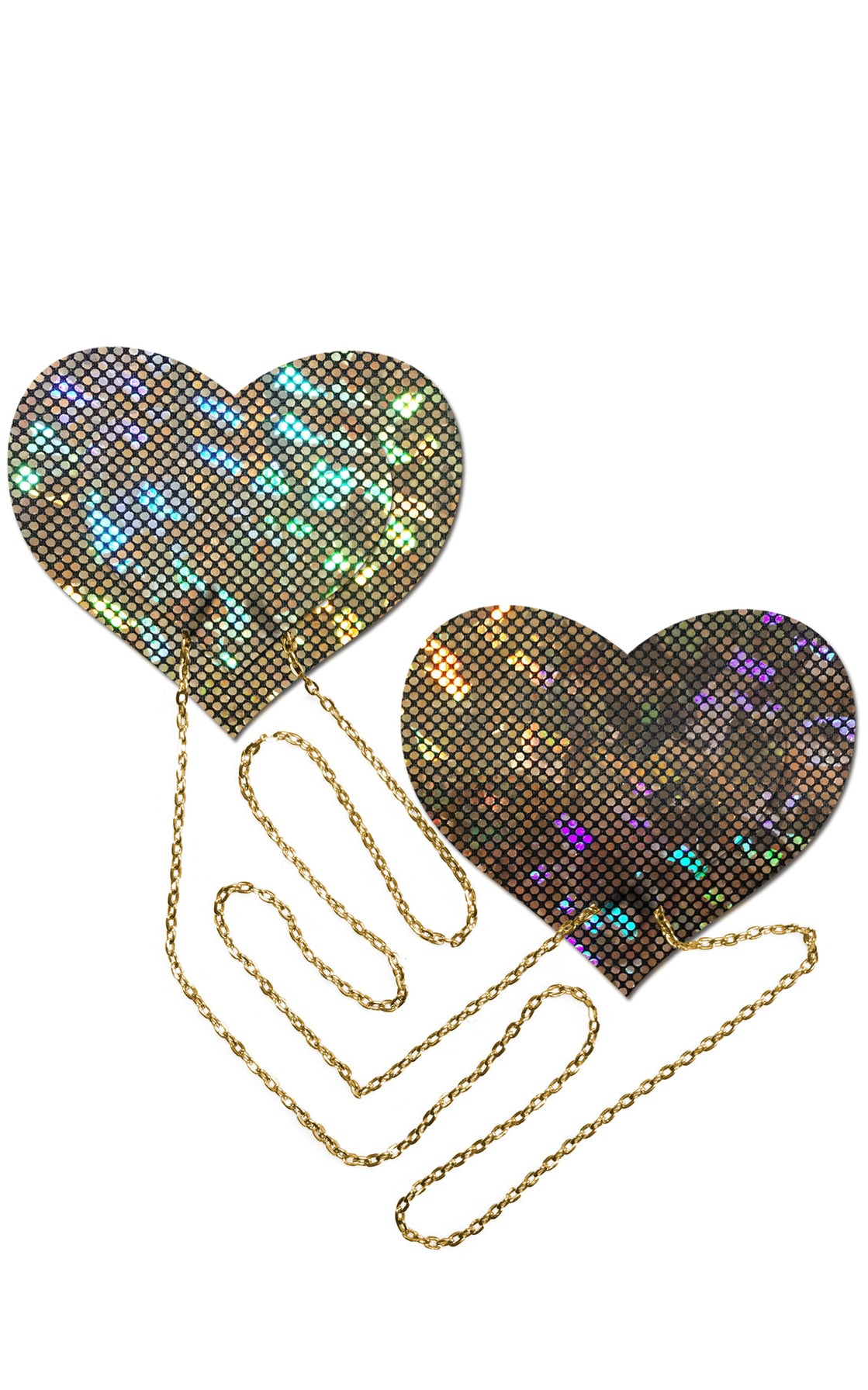 Pastease: Shattered Glass Disco Ball Gold Heart Pasties With Chains