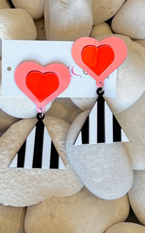 Earring: Acrylic Mirrored Heart/Striped Triangle Earrings