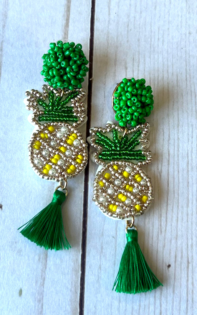 Earring: Beaded Pineapple with Tassel Earrings