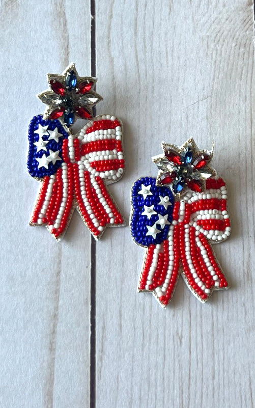 Earring: USA Beaded Bow Earrings