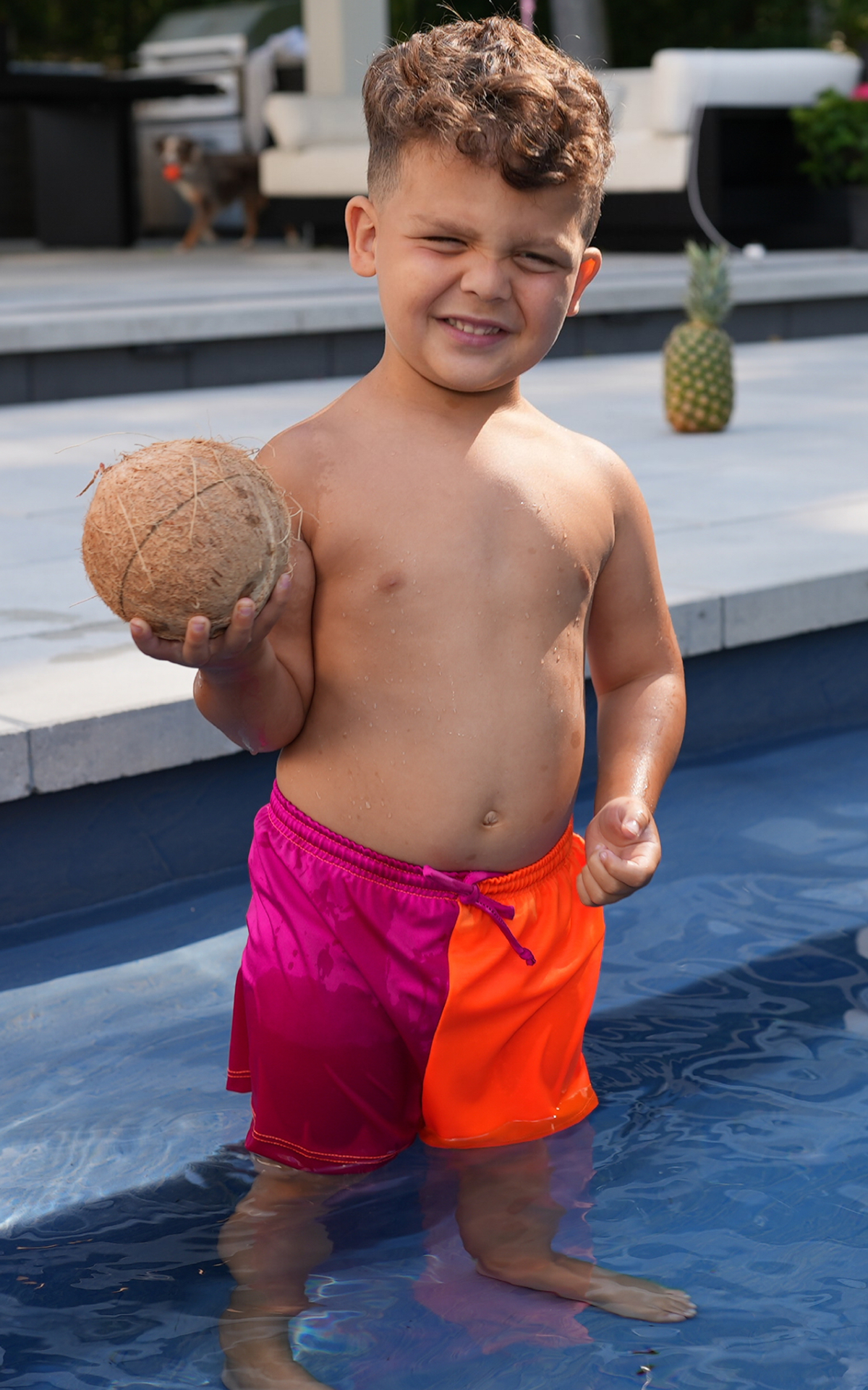 Renz: Boy's Shorts in Magenta x Neon Orange