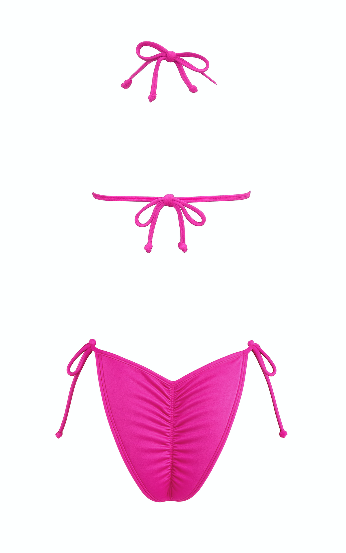 Manami: Multi-Way Bikini in Neon Pink w/ Silver Ring Detail