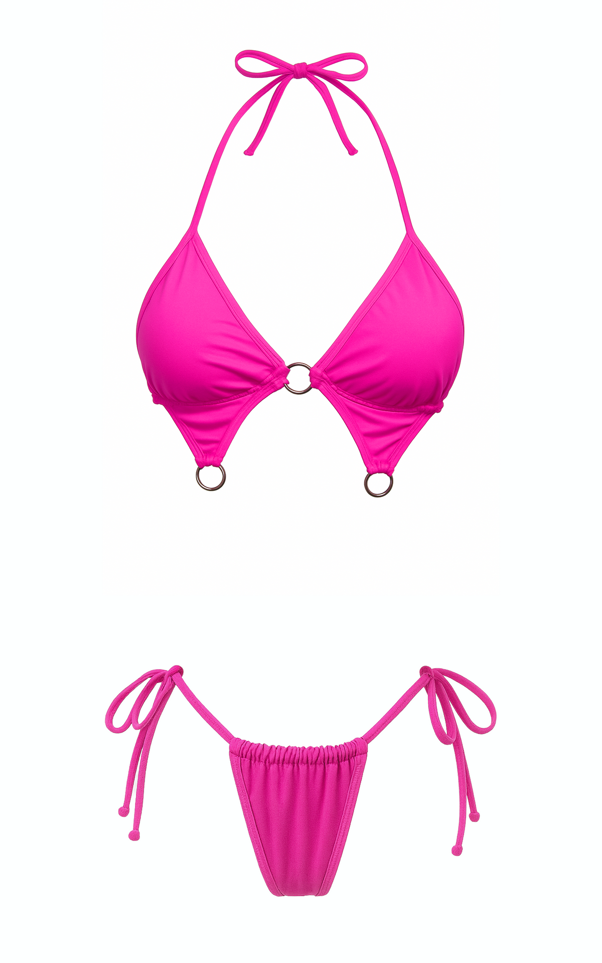 Manami: Multi-Way Bikini in Neon Pink w/ Silver Ring Detail