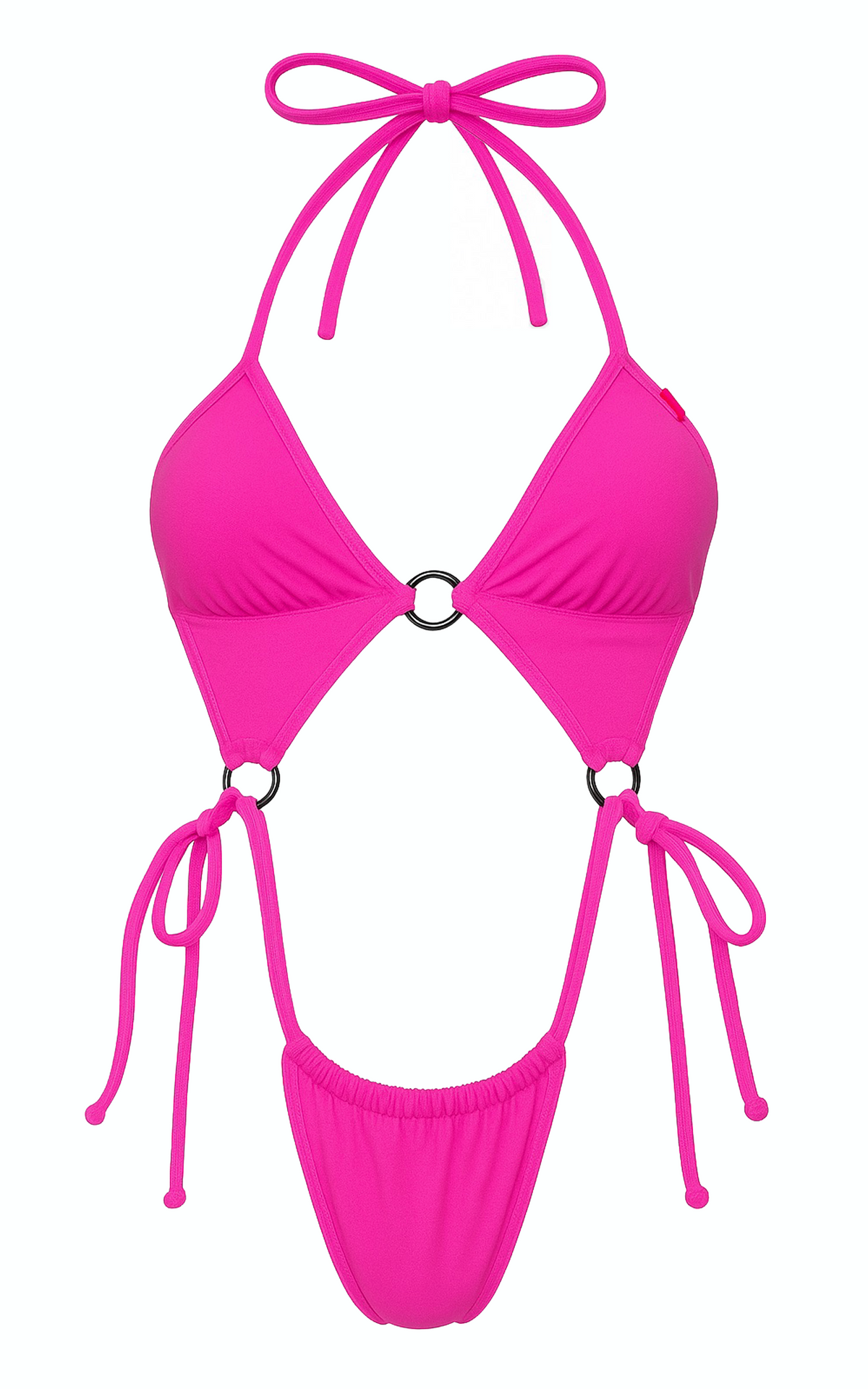 Manami: Multi-Way Bikini in Neon Pink w/ Silver Ring Detail