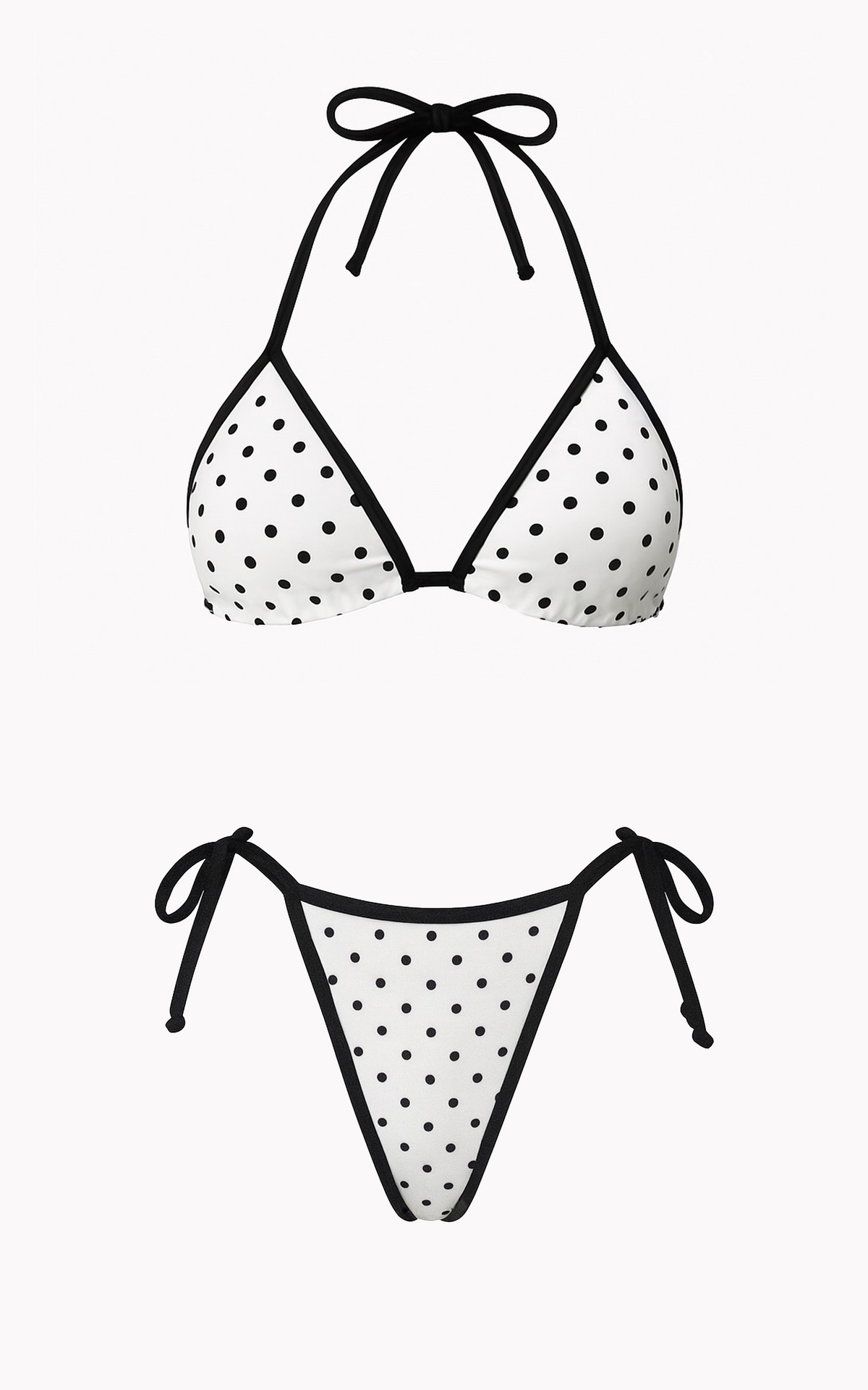 Rio: T-Back Thong Bikini in White/Black Polka Dot