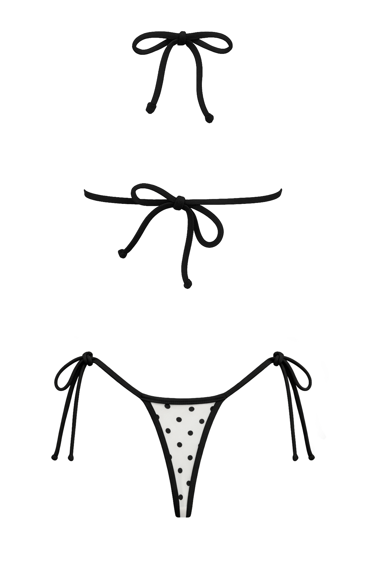 Rio: T-Back Thong Bikini in White/Black Polka Dot