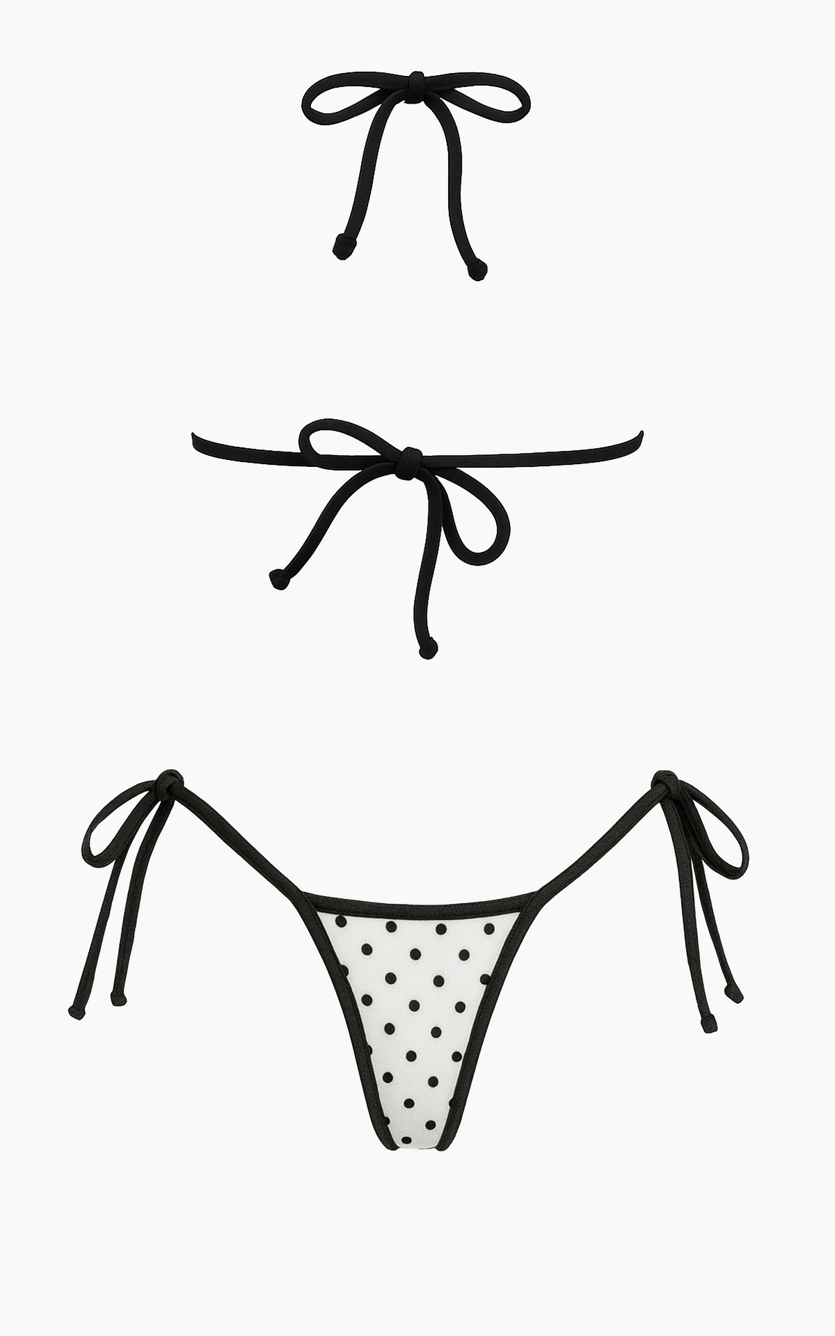 Rio: T-Back Thong Bikini in White/Black Polka Dot