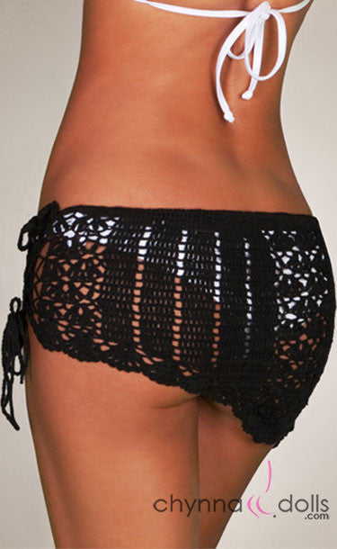 Crochet Mini Sarong in Black - Chynna Dolls Swimwear