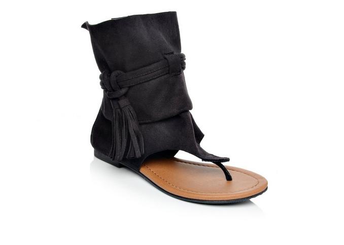 Hiccup: Ankle Height Sandal with tassel in Black - Chynna Dolls Swimwear