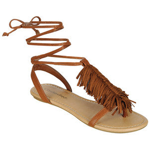 Rayna: Fringe Strap Sandal in Tan - Chynna Dolls Swimwear