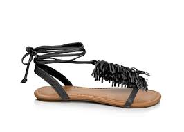 Rayna: Fringe Strap Sandal in Black - Chynna Dolls Swimwear