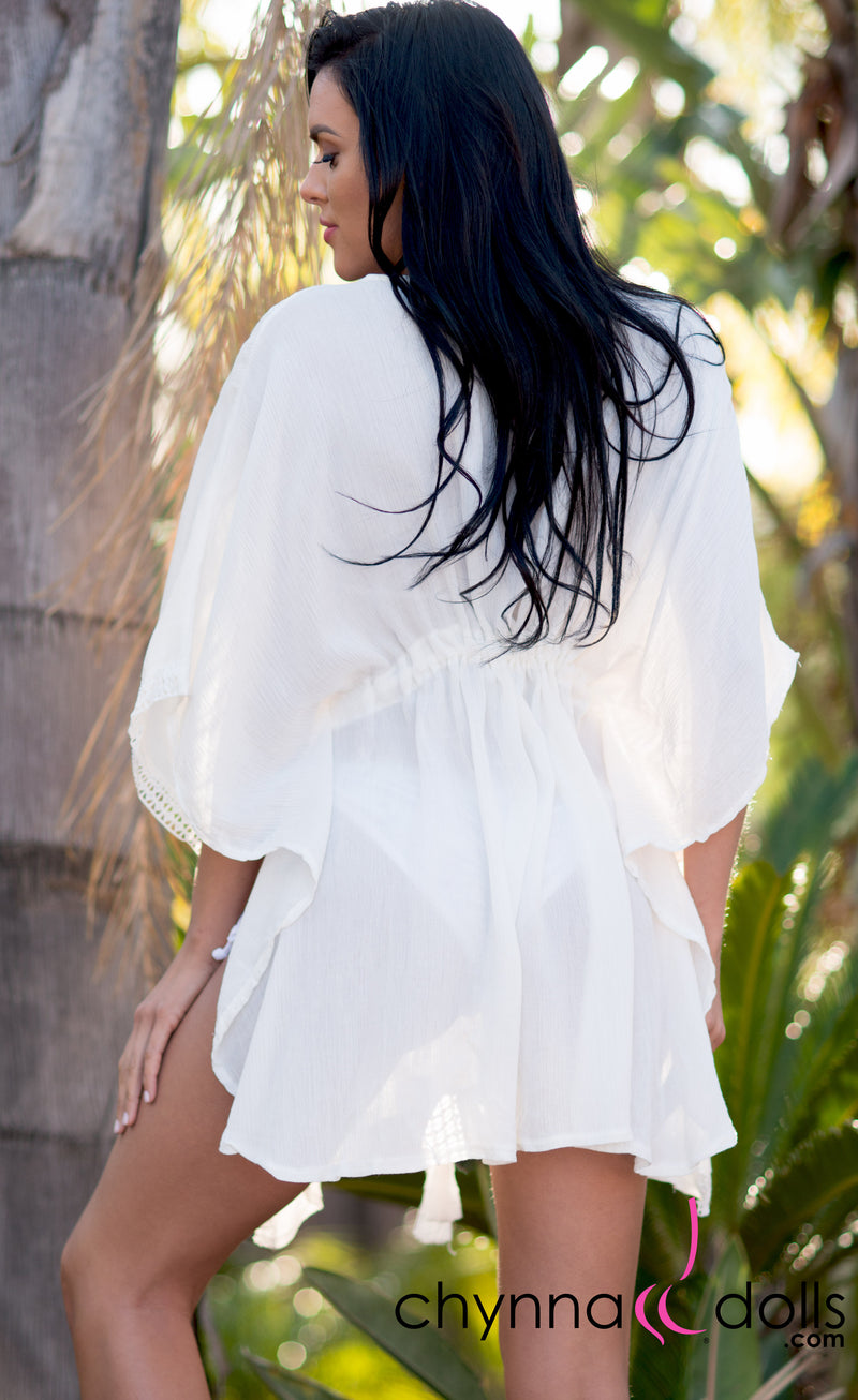 Evelyn:  Kimono Linen Cover Up in Ivory - Chynna Dolls Swimwear
