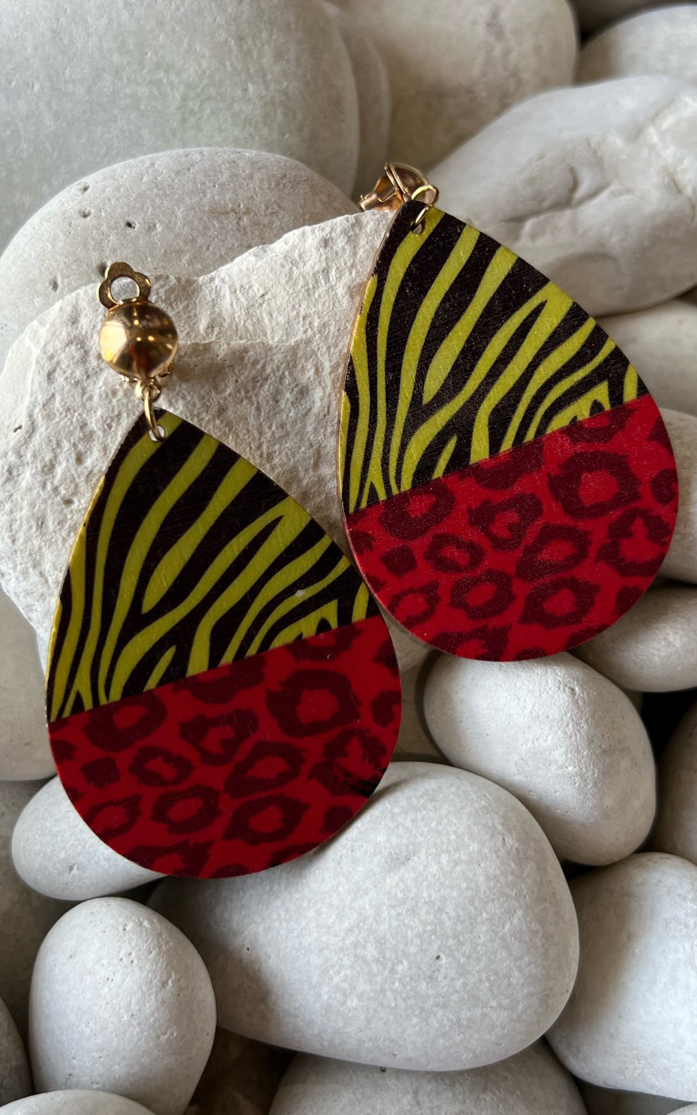 Earring: Multi-Animal Print Teardrop Clip-On Earrings