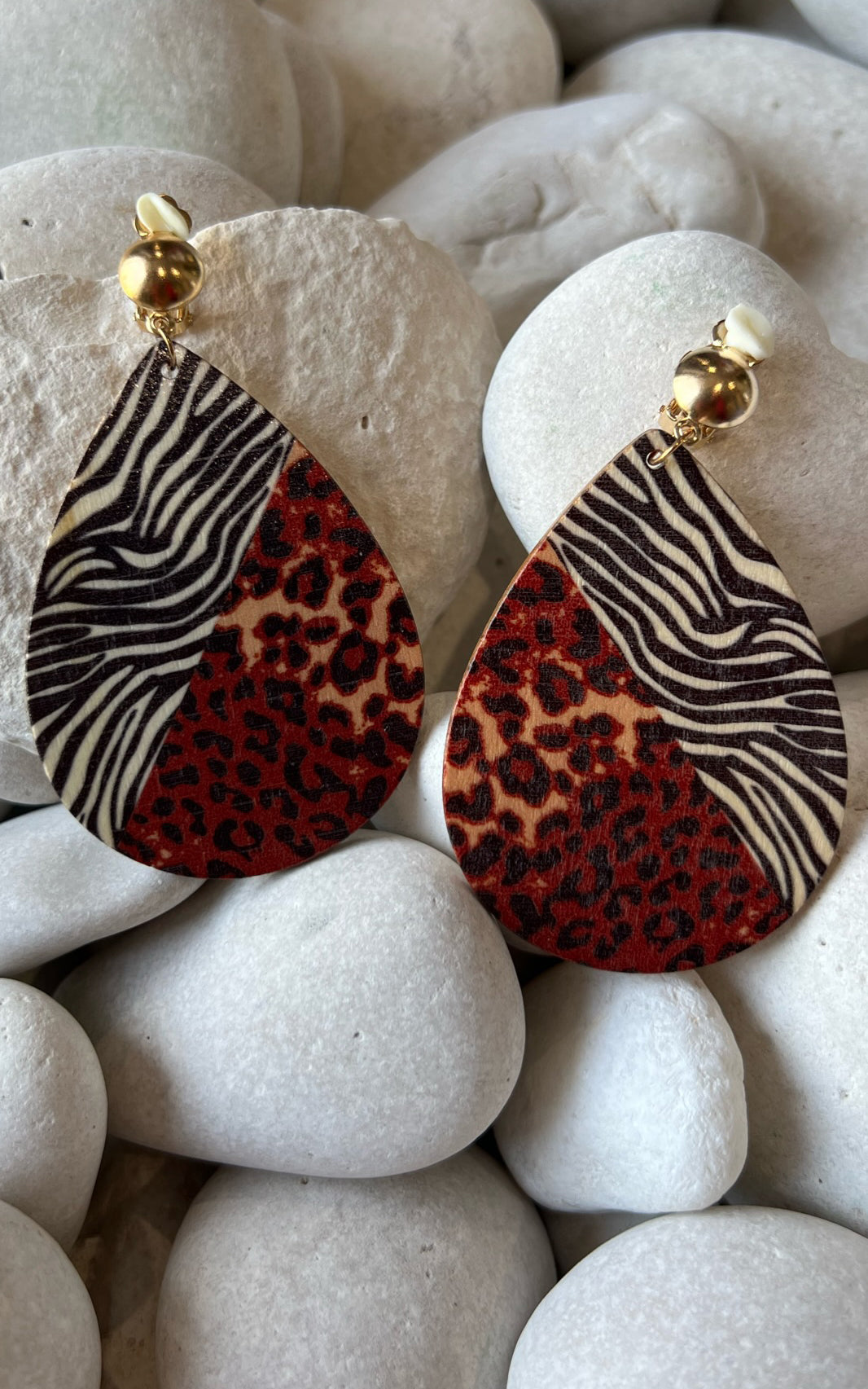 Earring: Multi-Animal Print Teardrop Clip-On Earrings