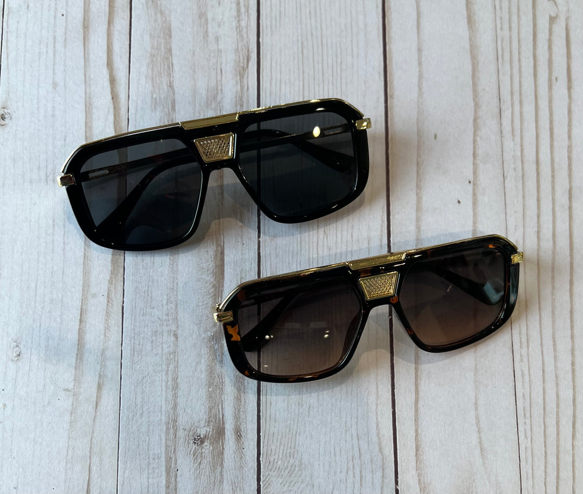 Sunglasses: Square Sunnies with Gold Detail