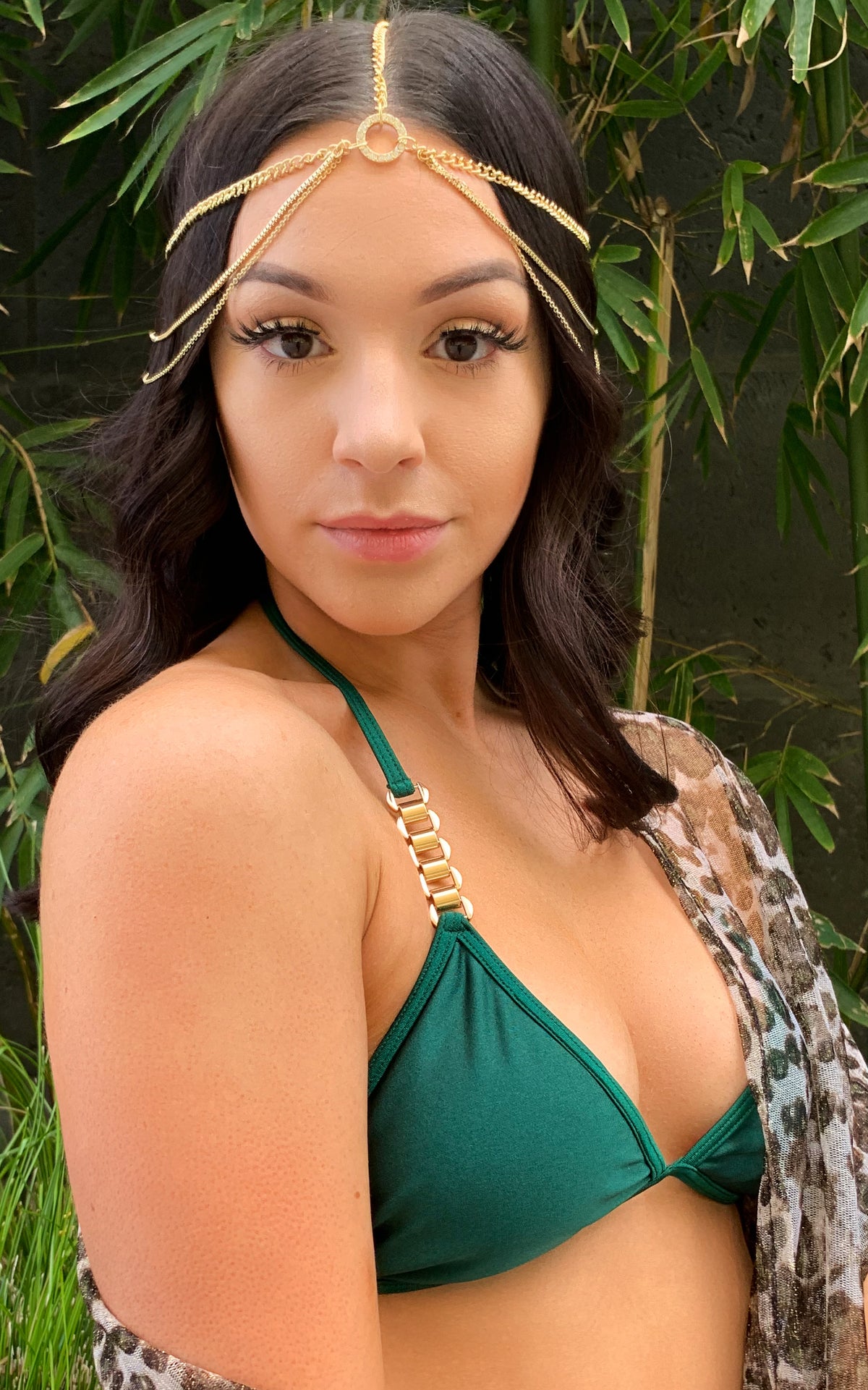 Gold Head Chain with Rhinestone and Gold Ring - Chynna Dolls Swimwear