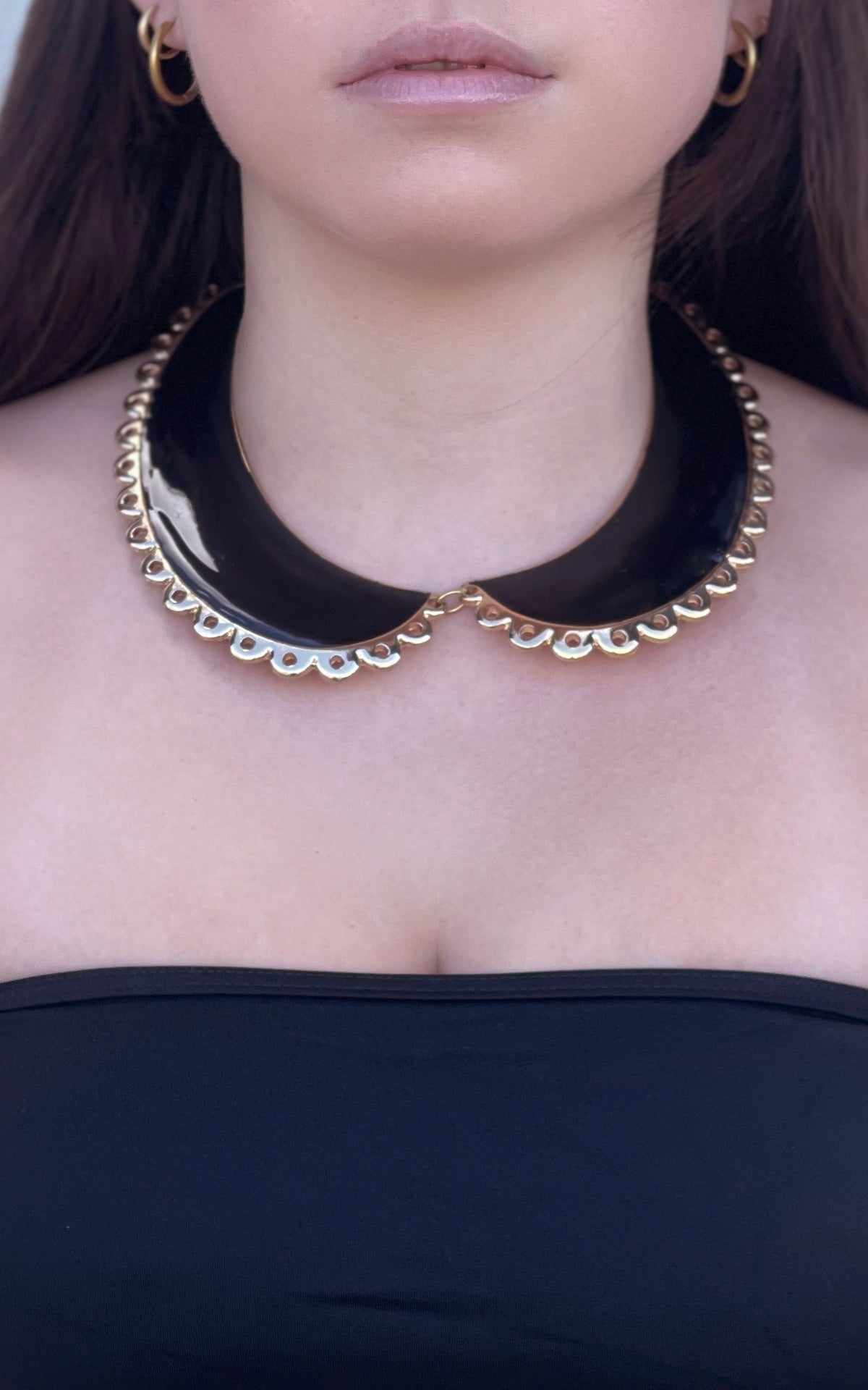 NECKLACE: Black Collar Necklace with Gold Detail