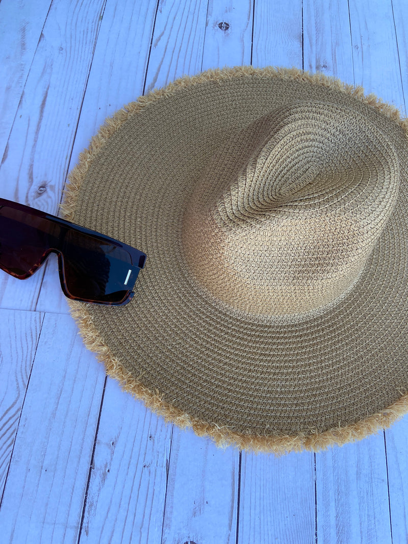 Hat: Tan Floppy Hat with Distressed Brim - Chynna Dolls