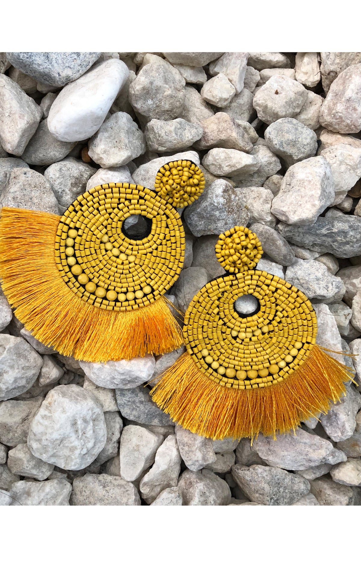 Earring: Round Beaded Tassel Earrings in Yellow - Chynna Dolls Swimwear