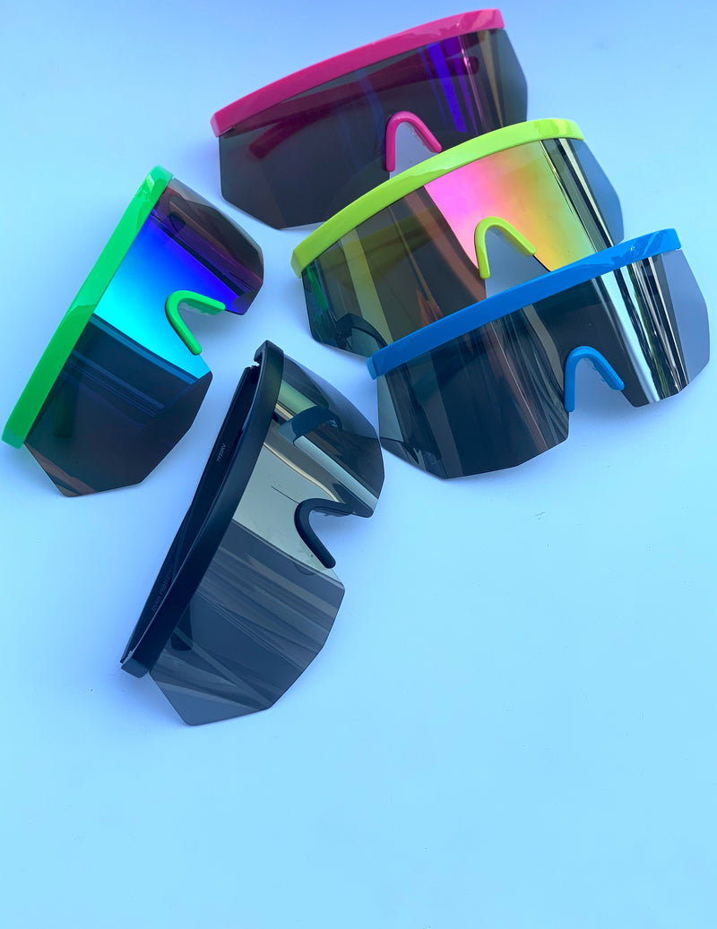 Sunglasses: Oversized Geometric Neon Sunglasses - Chynna Dolls Swimwear