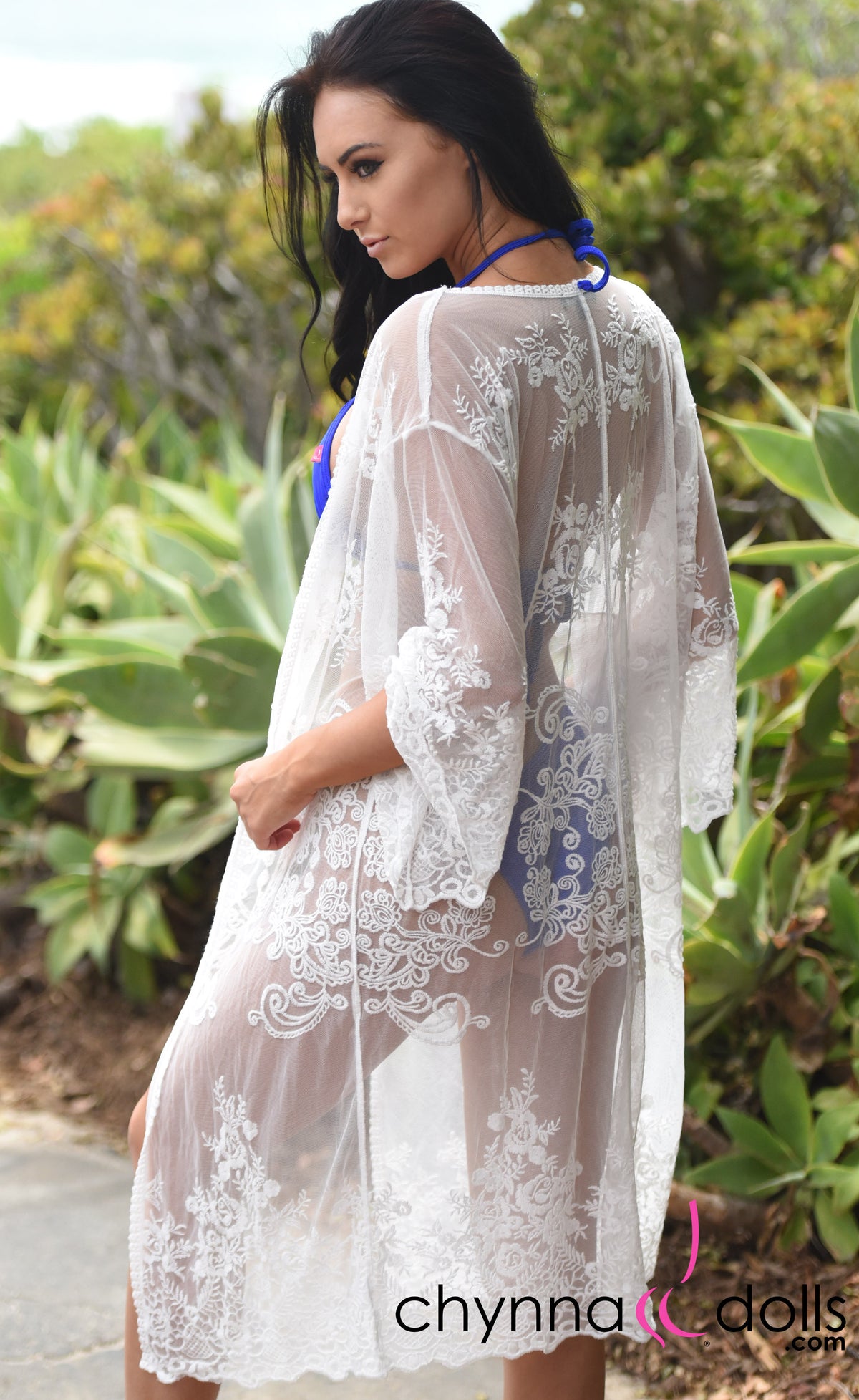 Sam: Lace Coverup with Scallop Detail in White - Chynna Dolls Swimwear