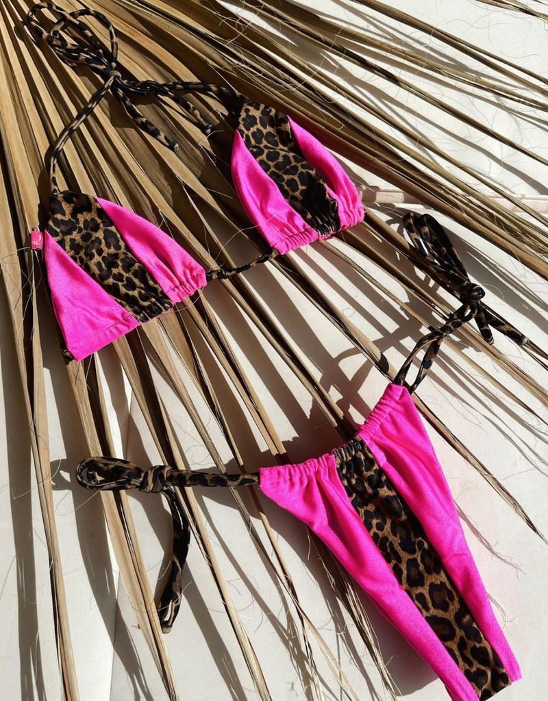 Sunset: Colorblock Thong Bikini in Pink/Leopard (Reversible) – Chynna Dolls