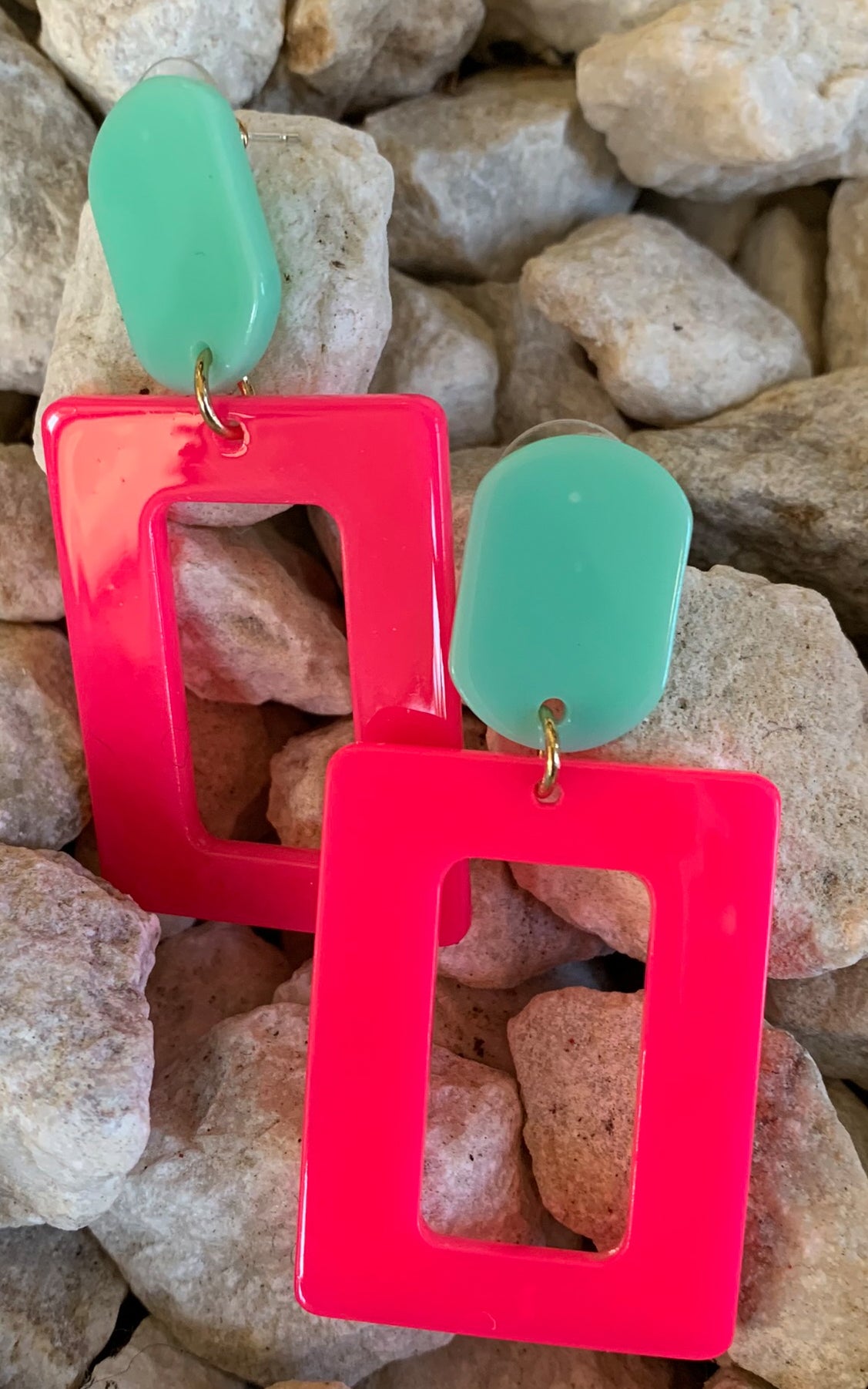 Earring: Neon Pink and Blue Block - Chynna Dolls Swimwear