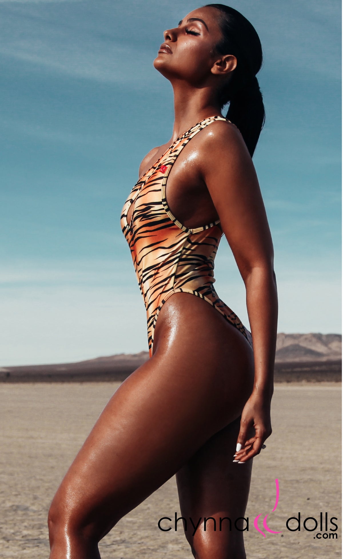 Santorini: Asymmetric Keyhole One-Piece in Tiger - Chynna Dolls Swimwear