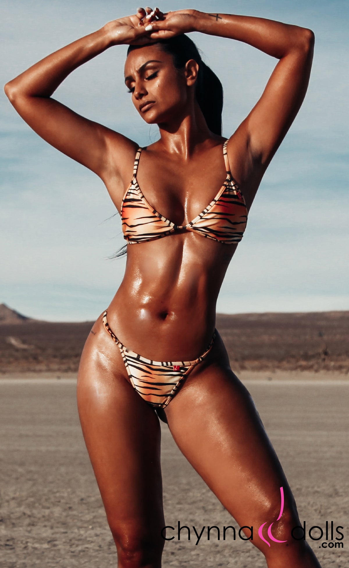 Rio: T-Back Thong Swimsuit in Tiger - Chynna Dolls Swimwear