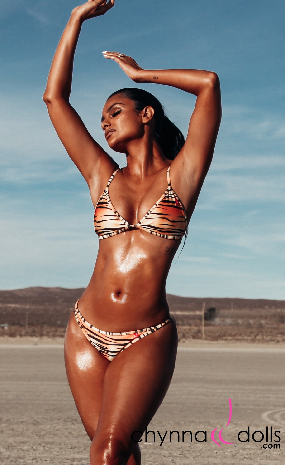 Laguna: String Bathing Suit in Tiger - Chynna Dolls Swimwear